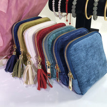 Load image into Gallery viewer, Velvetina Soft Velvet Tasseled Travel Jewelry Organizer with 6 Compartments for Rings, Necklaces and Bracelets