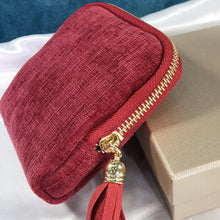 Load image into Gallery viewer, Velvetina Soft Velvet Tasseled Travel Jewelry Organizer with 6 Compartments for Rings, Necklaces and Bracelets