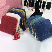 Load image into Gallery viewer, Velvetina Soft Velvet Tasseled Travel Jewelry Organizer with 6 Compartments for Rings, Necklaces and Bracelets