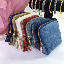Load image into Gallery viewer, Velvetina Soft Velvet Tasseled Travel Jewelry Organizer with 6 Compartments for Rings, Necklaces and Bracelets