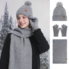 Load image into Gallery viewer, SnugEase Knit 3/Pc PomPom Beanie, Scarf &amp; Gloves Set