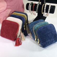 Load image into Gallery viewer, Velvetina Soft Velvet Tasseled Travel Jewelry Organizer with 6 Compartments for Rings, Necklaces and Bracelets