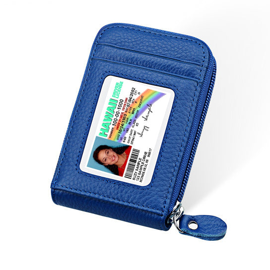FRODOTGV Blue Vertical Stripes Small Card Organizer Wallet Womens Riskfree  RFID Wallet Leather Zip Credit Card Slots for Travel